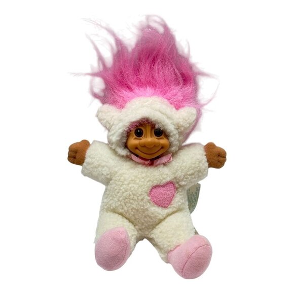 Vintage Russ Troll Doll Lot 2 Toy 7 inch Pink Clown and White Lamb 1990s - Picture 3 of 13